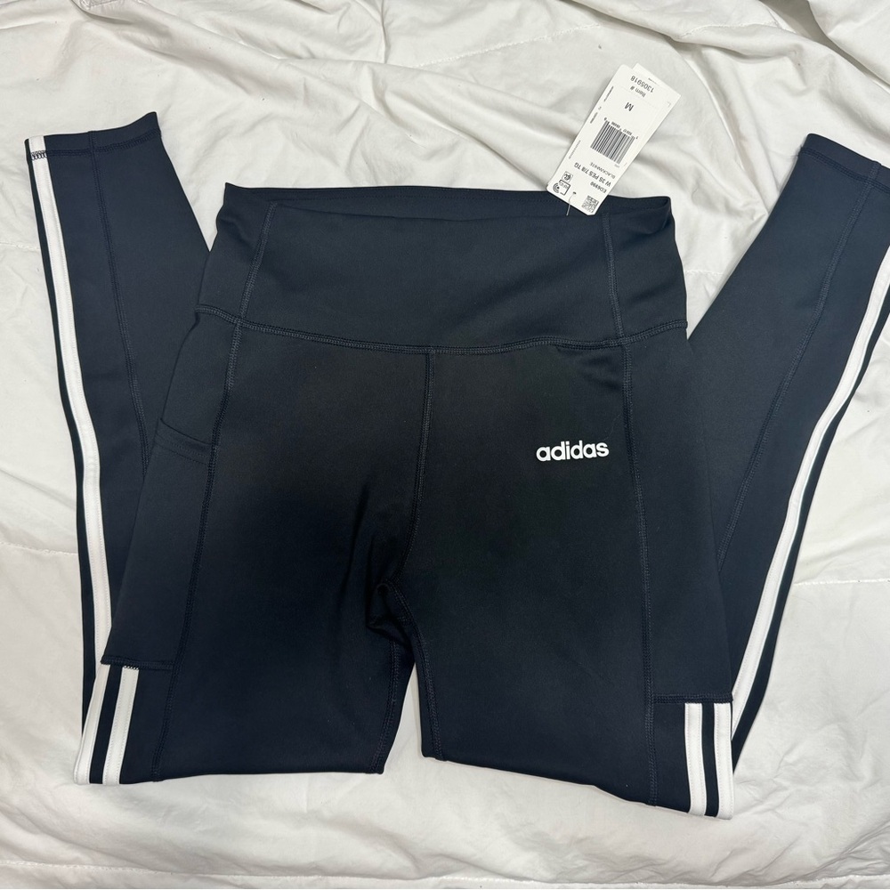 Adidas women’s black Leggings with White Stripes